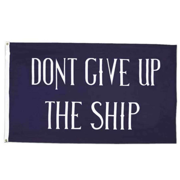 The Commodore Perry flag, also known as the Don’t Give Up the Ship flag, is a famous American naval flag consisting of a dark navy blue background, upon which is printed the iconic slogan “Don’t Give Up the Ship!” in bright serif white capital letters.