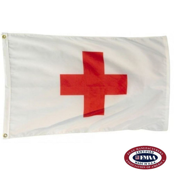 The Red Cross flag is white with a thick red plus sign in the center. FMAA Certified Made in America seal.