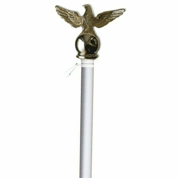 Silver aluminum tangle free flagpole with a golden eagle on the top