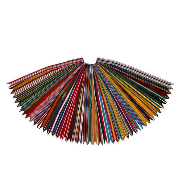 A set of US Coast Guard battle streamers laid out in a fan.