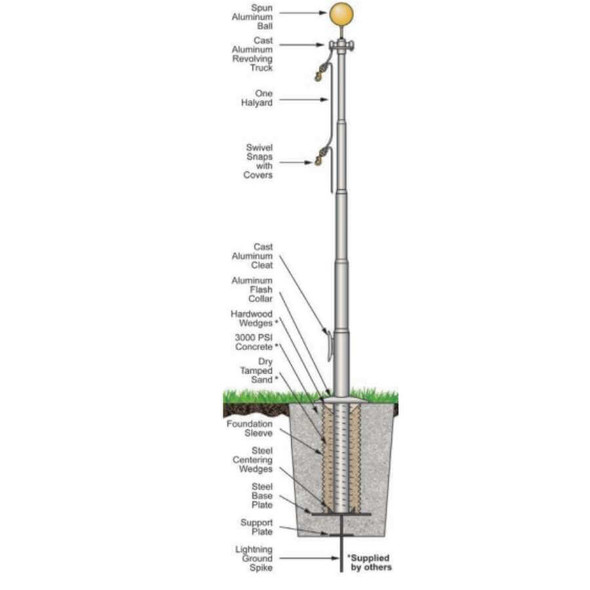 20 Fiberglass External Halyard Flagpole w/ Collar FGR20