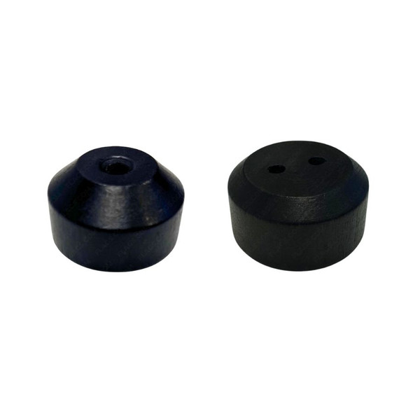 A black-colored wooden base, one with 1 hole and the other with 2 holes.