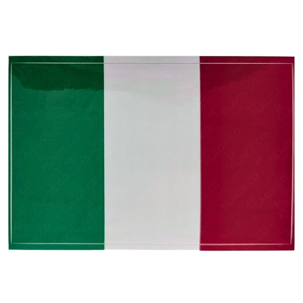 The Italy flag sticker has three vertical green, white, and red stripes.