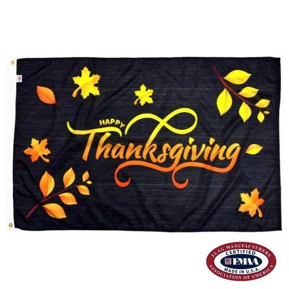 Thanksgiving Leaves Flag. FMAA Made in America seal.