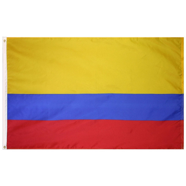 The flag of Colombia with a large yellow stripe on top and two smaller blue and red horizontal stripes below.