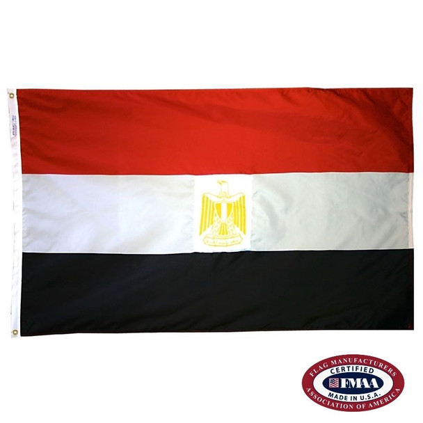 The Egypt flag is a horizontal red, white, and black tricolor with a gold Eagle of Saladin in the center.