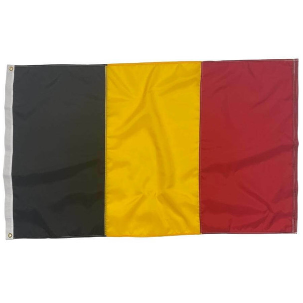 Belgium’s tri-color flag features (from left to right) a black stripe, a yellow stripe, and a red stripe.