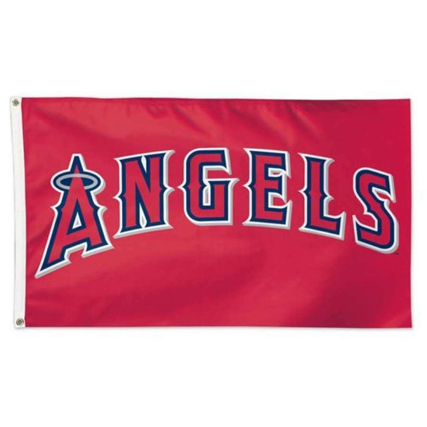 Red Los Angeles Angels Flag with the text 'ANGELS' in capitalized letters in the center. The 'A' has a halo around it.