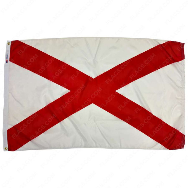 The Alabama flag has a red saltire or diagonal cross on a white background.