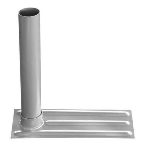 The aluminum wheel stand consists of a flat sheet with ridges and a hollow tube welded to one end.
