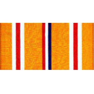 The Asiatic Pacific Campaign Streamer is orange with vertical red, white &blue stripes in the center and 3 white & red stripes on either side.
