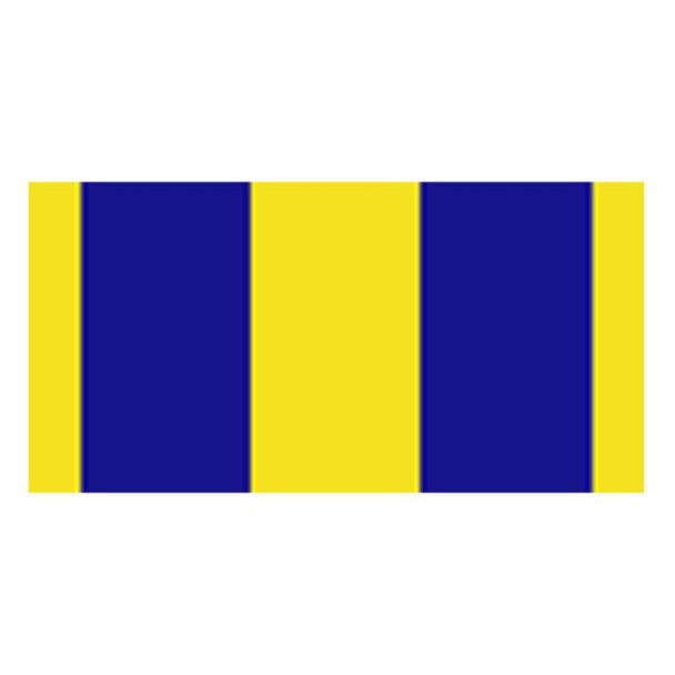 The Spanish Campaign Streamer has two narrow vertical yellow stripes on the left and right, with three wider blue-and-yellow stripes in the center.