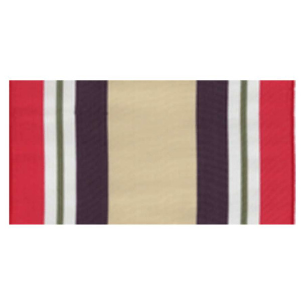 The Iraq Campaign Streamer is beige with symmetrical vertical red, white, green, and blue stripes on either end.