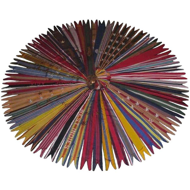 A set of US Army battle streamers laid out to create a circle.