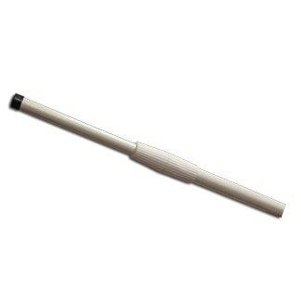 The telescoping fiberglass flagpole, fully contracted, complete with top cap and adjustable telescoping grip.