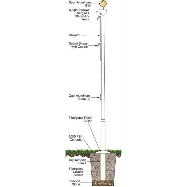 25 Fiberglass External Halyard Flagpole w/ Collar FGR25