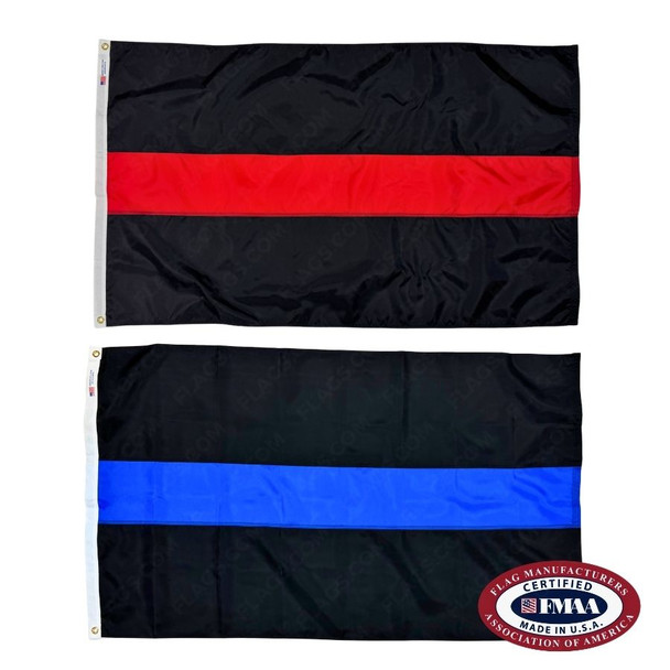 Two red and blue thin line flags are shown stacked above and below.