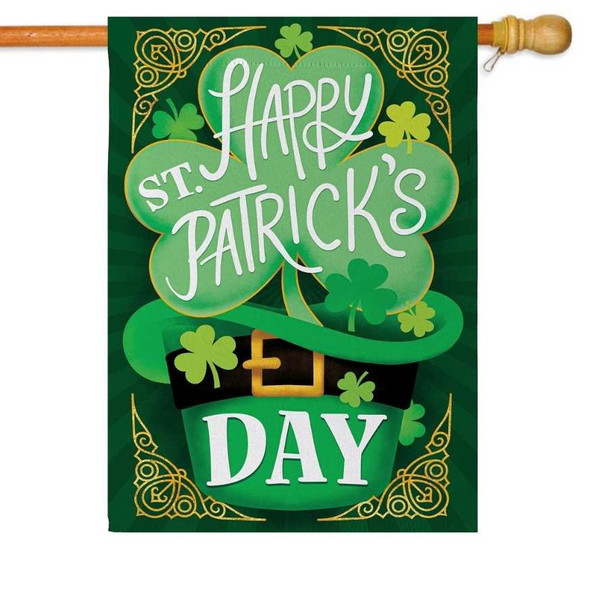 A Happy St Patrick's Day House Flag depicting a large green clover with the white text "Happy Patrick's Day".