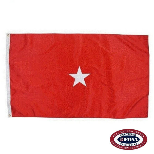 The Marine Corps 1 Star Officer Flag is red with a white five-pointed star in the center. FMAA Certified Made in America seal.