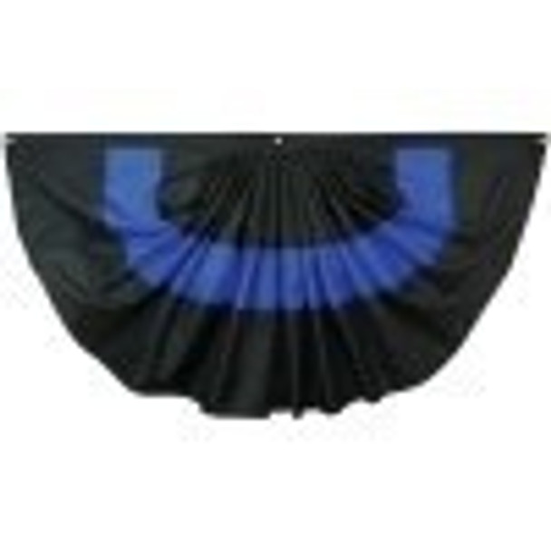 This fan is a black, “half-circle” shaped flag with a blue line in the center.