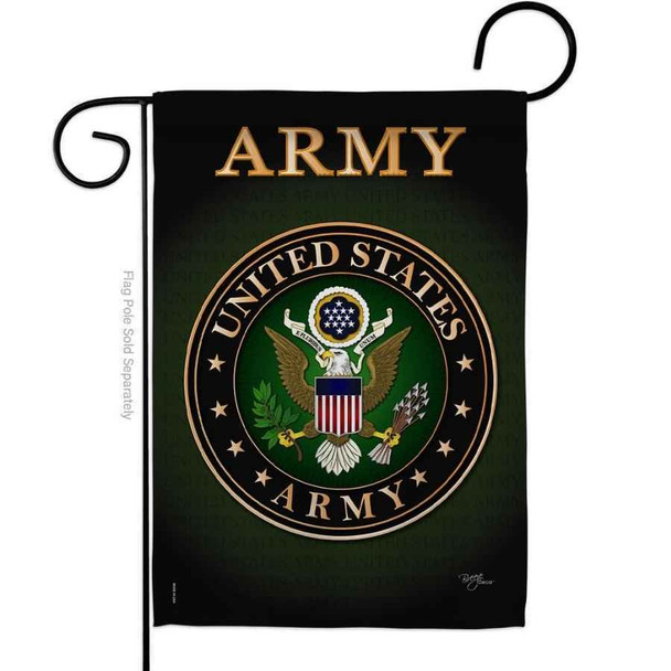 A green garden flag with the United States Army seal. "Army" is written across the top.