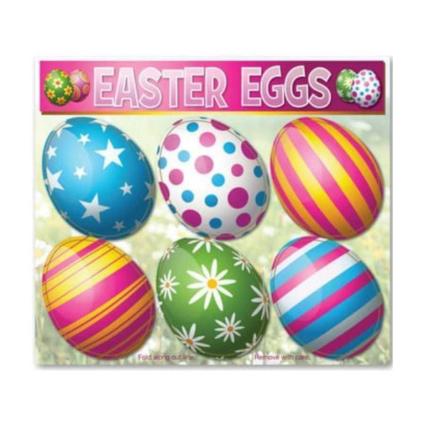 A pack of magnets consisting of 6 Easter eggs each with different patterns and colors.