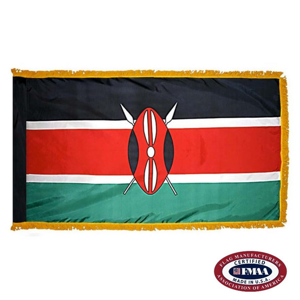 Kenya Flag with Gold Fringe - Indoor Kenyan Flag for Sale