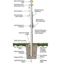 A labeled diagram depicting a 20-foot-tall in-ground flagpole and its components.
