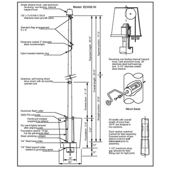 30' Internal Halyard Flagpole w/ Collar (ECH30IH)