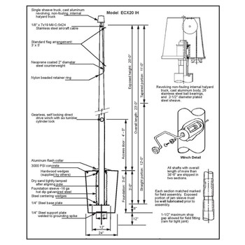 20' Internal Halyard Flagpole w/ Collar (ECX20IH)