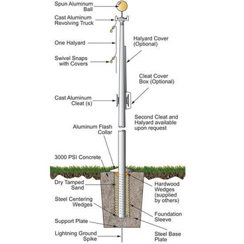 20' External Halyard Flagpole w/ Collar (ECX20)