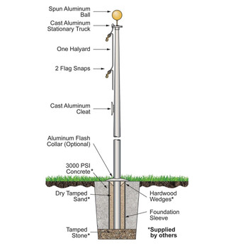 25' External Halyard Flagpole w/ Collar (ECSA25)