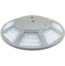 A side profile of the solar light with the LED lights turned on. 