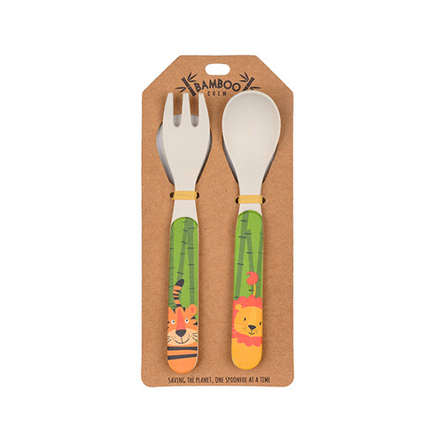 Bamboo Cutlery Set - Tiger & Lions