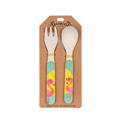 Bamboo Cutlery Set - Flamingo