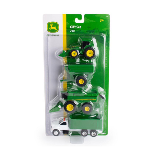 John Deere 4 Piece Gift Set 2 Tractors Trailer and Truck