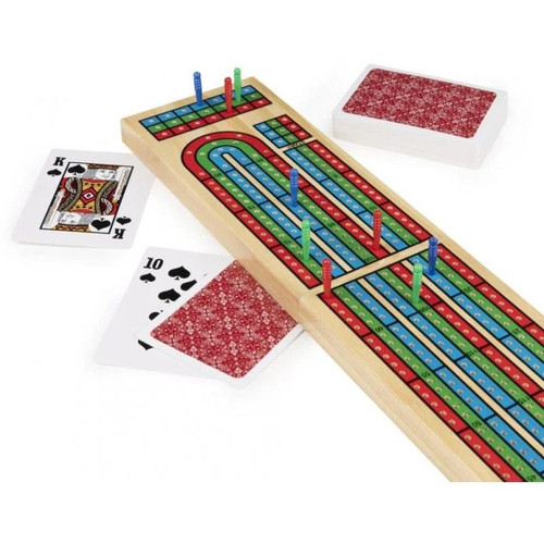 Classic Games Solid Wood Cribbage Board with Cards