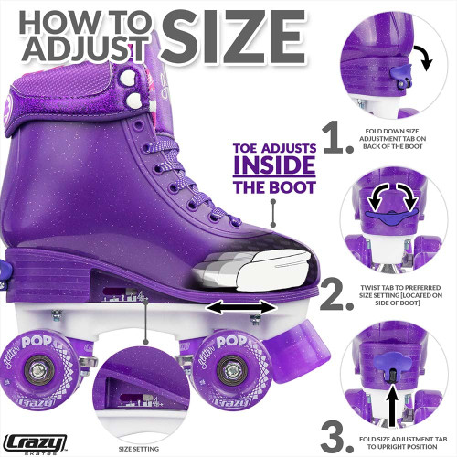 Glitter POP Purple Adjustable Roller Skates J12-2 (Small)