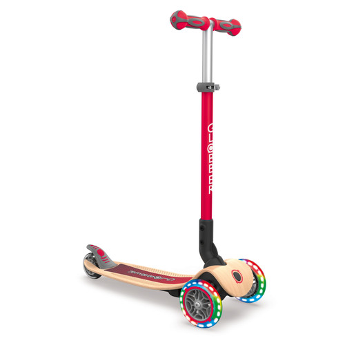 Globber PRIMO Foldable Wood Scooter Lighting Wheels - Red