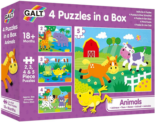 Galt 4 Puzzles in a Box - Animals (2 3 4 & 5 piece)