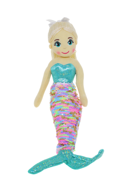 45cm Pearl Flip Sequined Teal Rainbow Mermaid