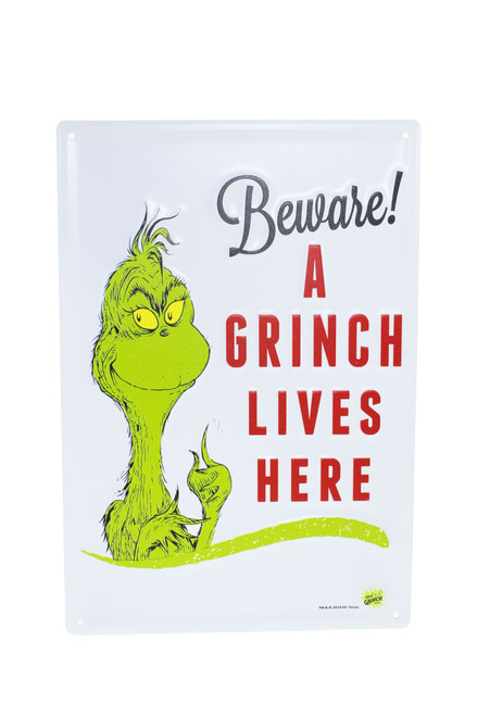 Metal Grinch Sign - Beware Grinch (35cm x 24cm)