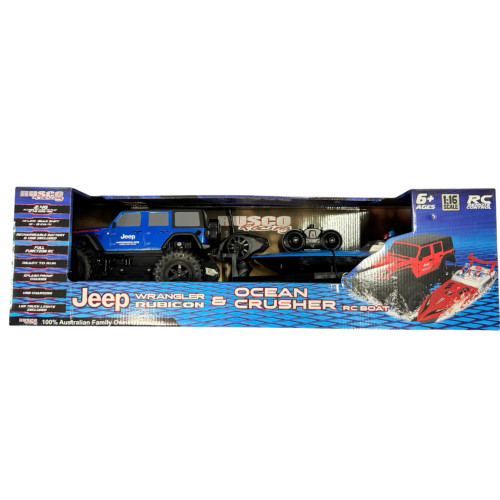 Rusco 1:16 Jeep Wrangler & Ocean Crusher RC Boat - Blue