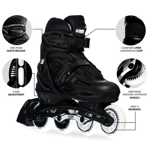 Size Adjustable Inline Skates - BLADE Black Small J11-1 Size Adjustable Inline Skates - BLADE Black Small J11-1