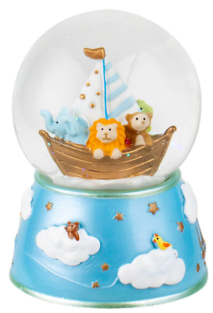 Musical Snowglobe With Blue Boat and Animals