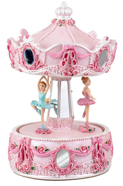 Mirror Carousel With Canopy and Revolving Ballerinas