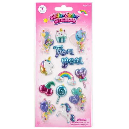 Glitter Shaker Stickers Unicorn and Balloon Dog