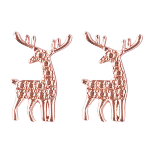 Wicked Sista Xmas Earrings Reindeer Textured Studs Rose Gold
