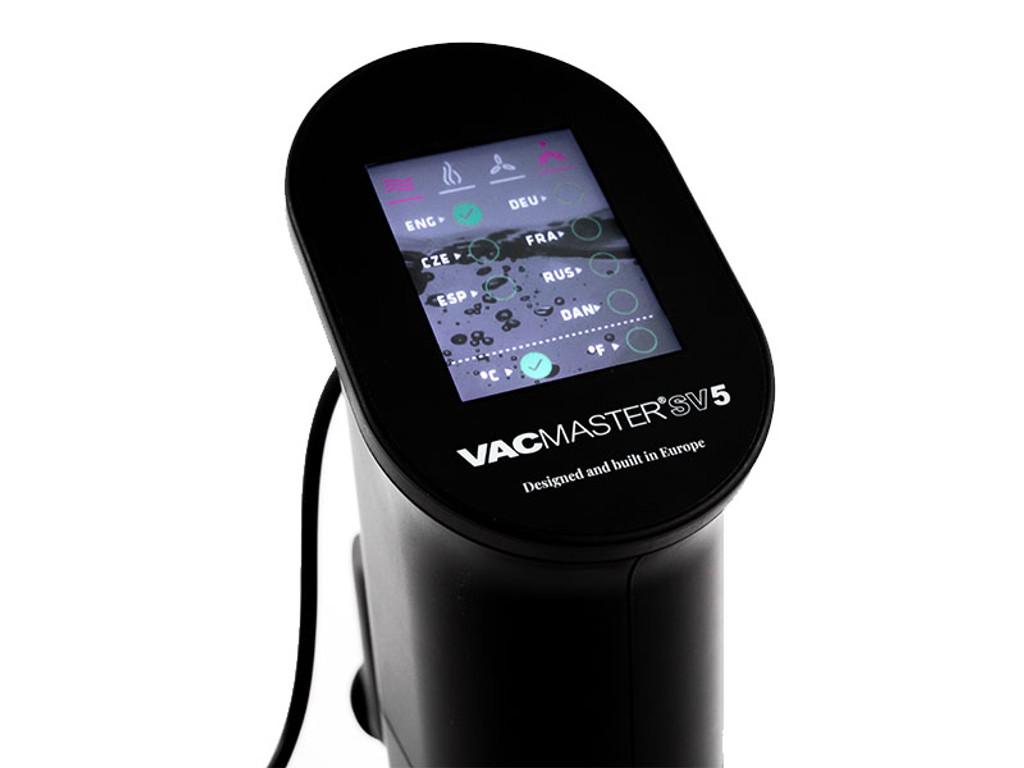 VacMaster SV5 Sous Vide Circulator close up touch screen language options