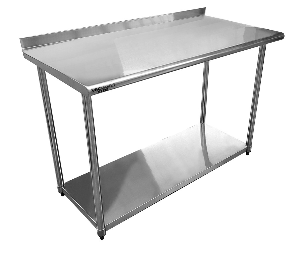 VacMaster Steel 24" X 48" 18-Gauge Stainless Steel Work Table with 2" Backsplash